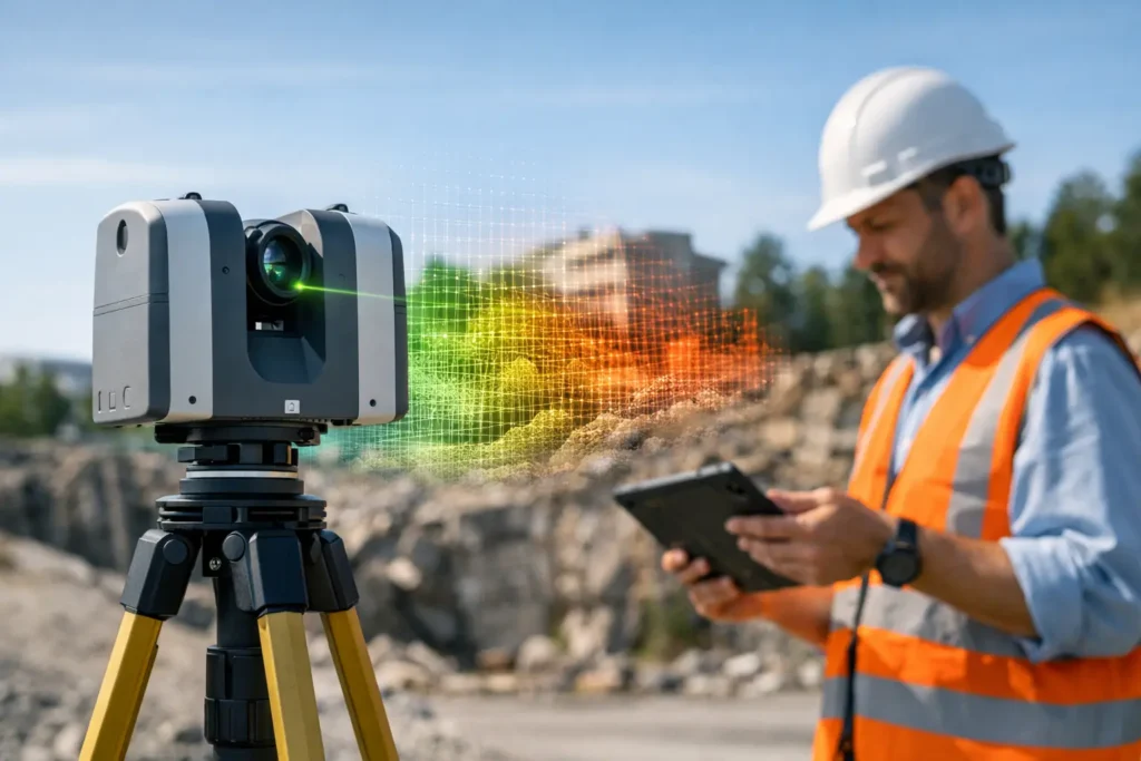 Qual é a precisão do scanner terrestre?